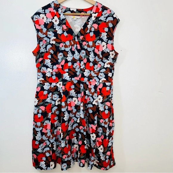 Boden Floral Colorful Dress 12 Pleats Pockets Knee Length Sleeveless Travel Work - Picture 5 of 16